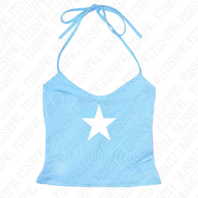 Gothic Star Print Streetwear Vintage Harajuku Punk Grunge Crop Top Casual Women's T-Shirt E-girl Baby Tee Slim Y2k Clothes