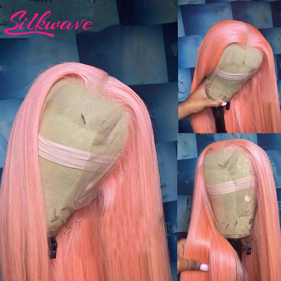 Silkwave 13x6 Hd Pink Lace Frontal Wig Human Hair Preplucked Brazilan Bone Straight 13x4 Lace Front Pink Colored Wig For Women