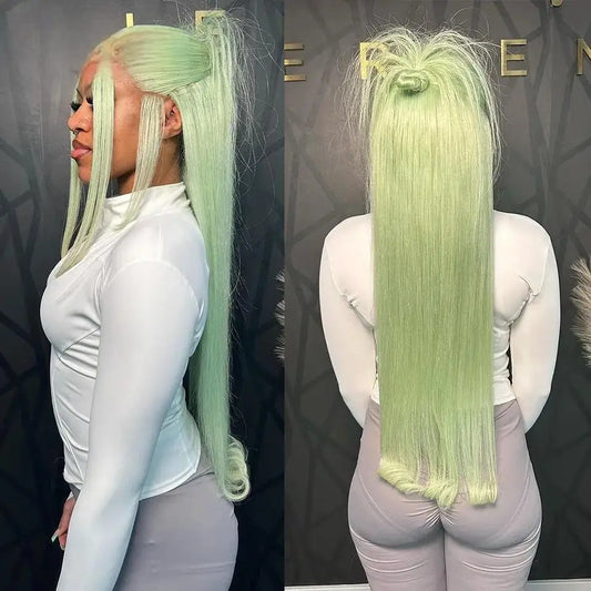 Mint Green 13x4 HD Transparent Lace Front Wig Straight Lace Front Wigs Body Wave 613 Colored Lace Front Human Hair Wigs On Sale