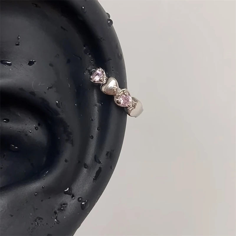 1 PCS New Fashion Cute Pink Zircon Crystal Ear Bone Nail 316L Medical Titanium Steel Earrings for Women Y2K Punk Jewelry