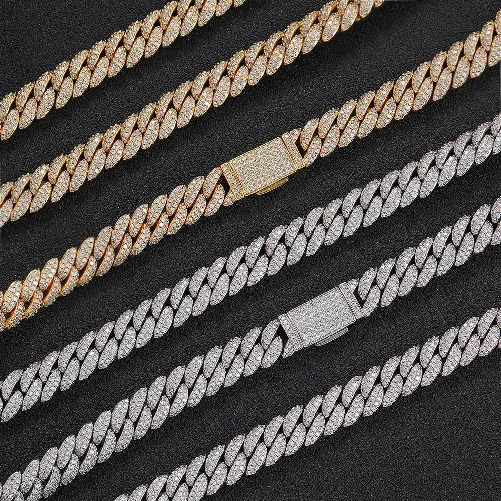 Rapper Chain Hip Hop Accessories Male 10mm Double Row Zircon Bubble Cuban Personality Men