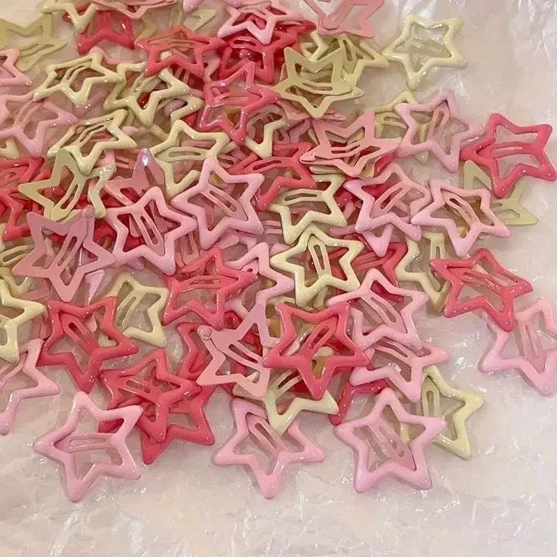 10/50pcs Colorful Kawaii Star Barrettes Y2K Sweet Girls BB Solid Star Hairclips Metal Snap Clip, Hair Jewelry Gifts