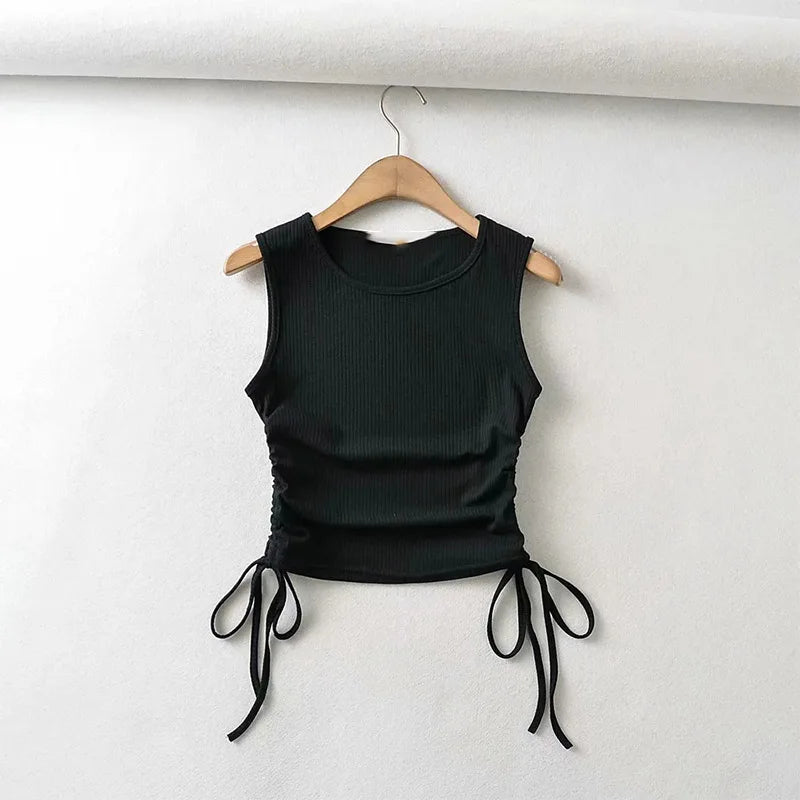 Summer NEW Arrival Women Solid Color Sexy Causal Crop Top With String Both Side Club For Fashion Ladies