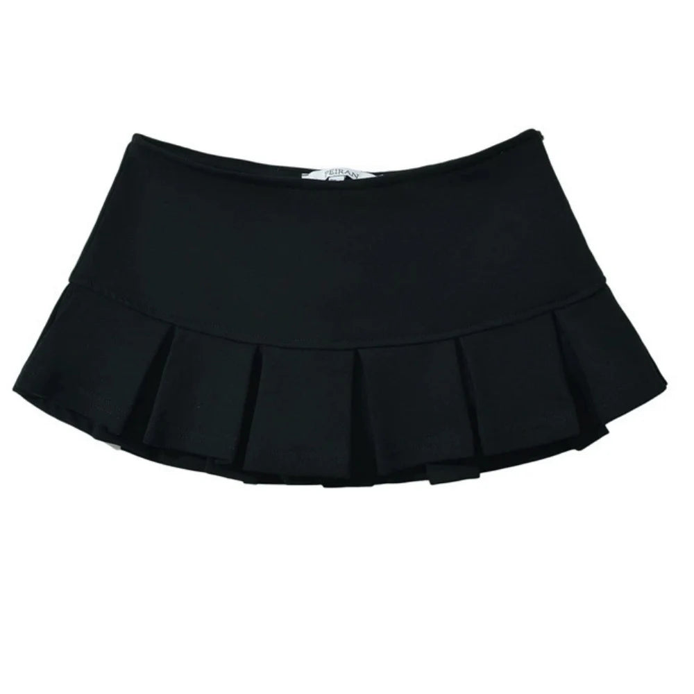 HLJ&GG American Vintage Style Women Knitting Print Long Sleeve Slim Top And Mini Pleated Skirts Outfits Fashion Y2K 2pcs Clothes