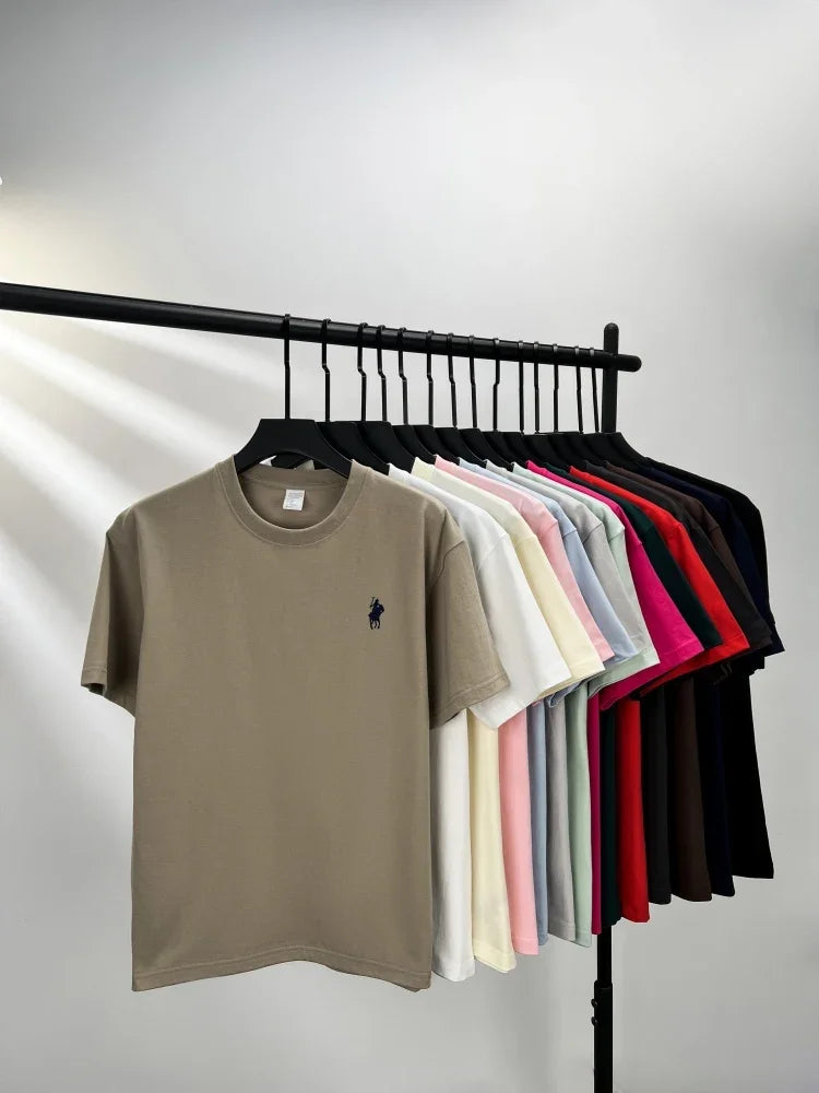 100% pure cotton short sleeve round neck men's T-shirt hot selling luxury brand summer exquisite pony embroidery breathable top