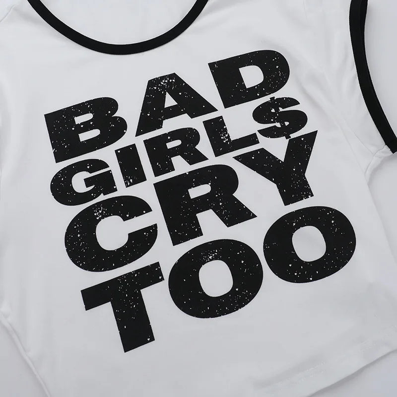 HLJ&GG Summer New Letter Print Tshirts Two Piece Sets Women O Neck Short Sleeve Crop Top And jeans Mini Skirts Outfit Streetwear