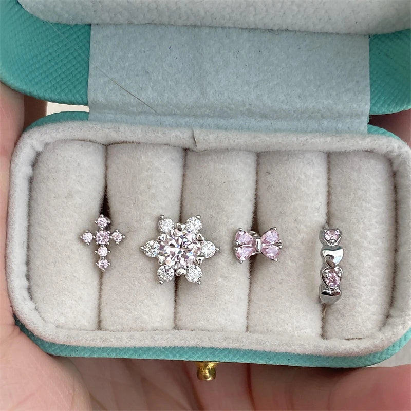 1 PCS New Fashion Cute Pink Zircon Crystal Ear Bone Nail 316L Medical Titanium Steel Earrings for Women Y2K Punk Jewelry