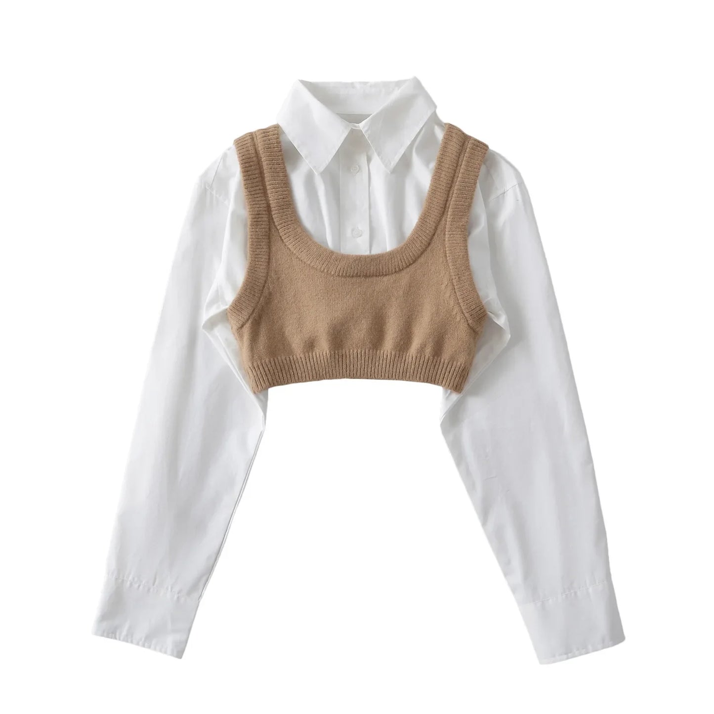 HLJ&GG Autumn Knit Vest Shirts Two Piece Sets Women Lapel Button Long Sleeve Top And Mini Skirts Outfits Fashion Retro 2pcs Suit