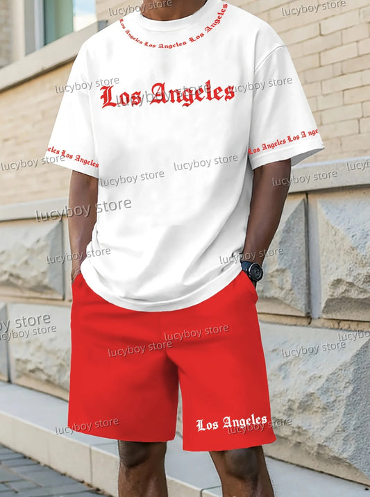 2025 Los Angeles Printed Men's Suit 2 Pieces Set Casual Suit SportswearFitness Set Men's Tracksuit Oversized Clothes