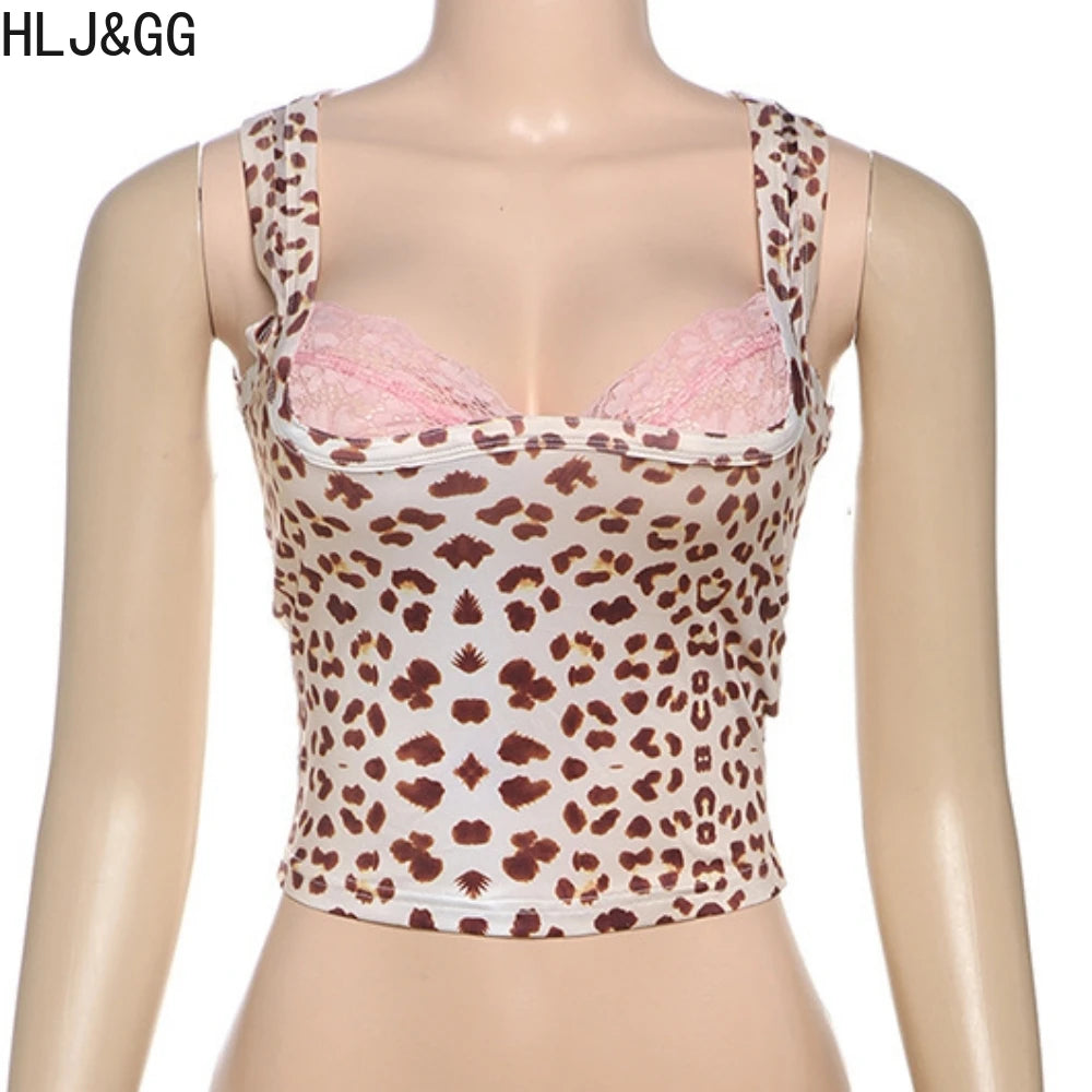 HLJ&GG Summer New Leopard Print Bow Bodycon One Piece Rompers Women Hollow Out Halter Backless Slim Jumpsuits Fashion Streetwear