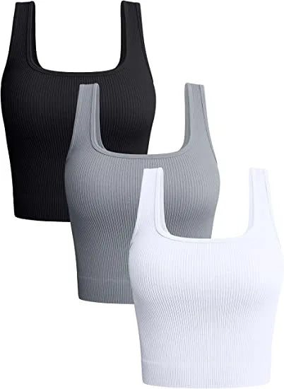 Women Solid Square Neck Ribbed Tank Top Camisole Women Summer Basic Elastic Sleeveless Crop Tops