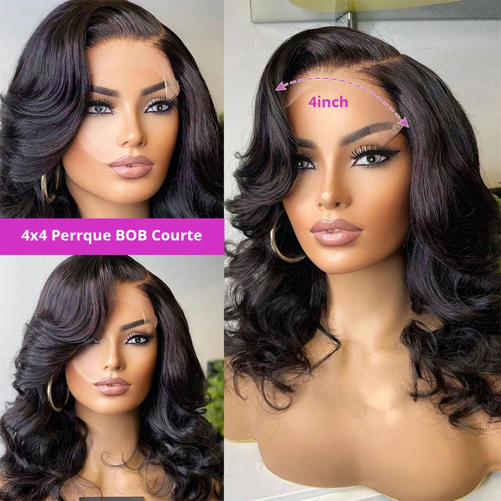 Body Wave Bob Wig 13x6 Transparent Hd Lace Frontal Wig Brazilian Virgin Remy Water Wave 13x4 Glueless Human Hair Wig 250 Density