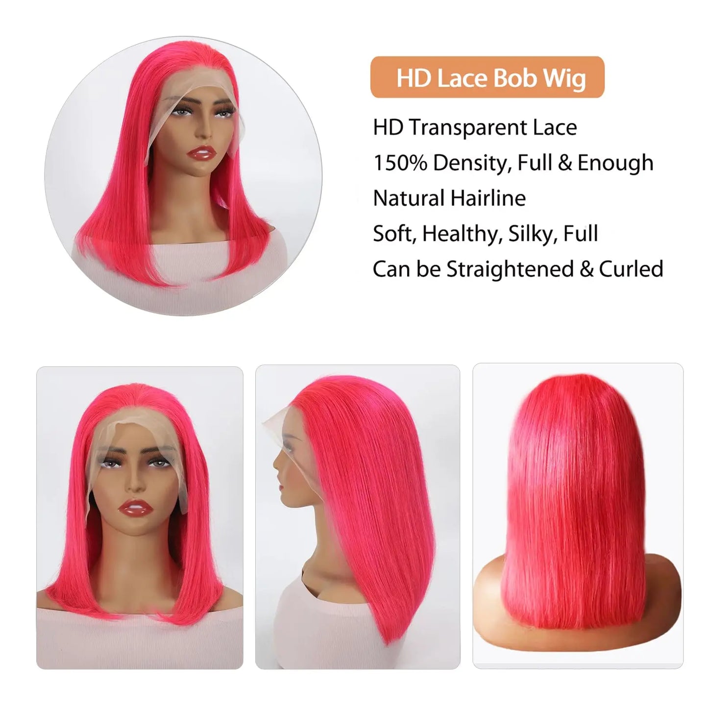 36 Inch Light Pink Human Hair Pre Plucked 13x4 HD Transparent Lace Front Wigs 100% Brazilian Straight Human Hair Wig For Women