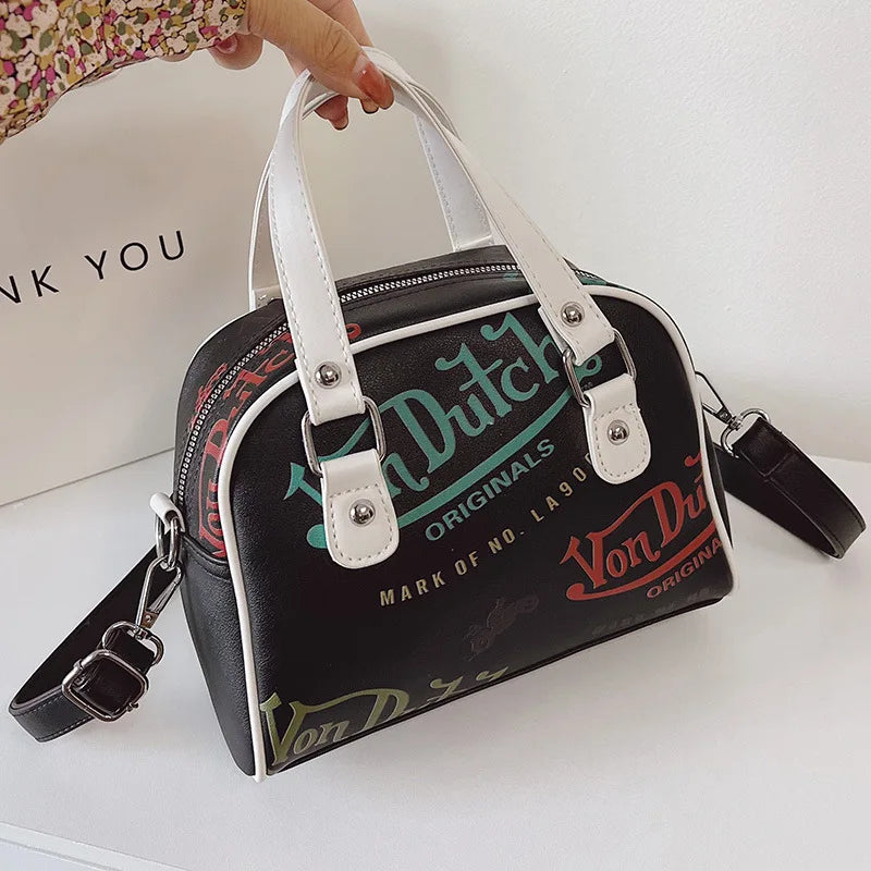 Versatile Printed Shoulder Bags Dual White Handles Detachable Strap Tote Bag Y2K Women Street Daily Fashionable Crossbody Purse