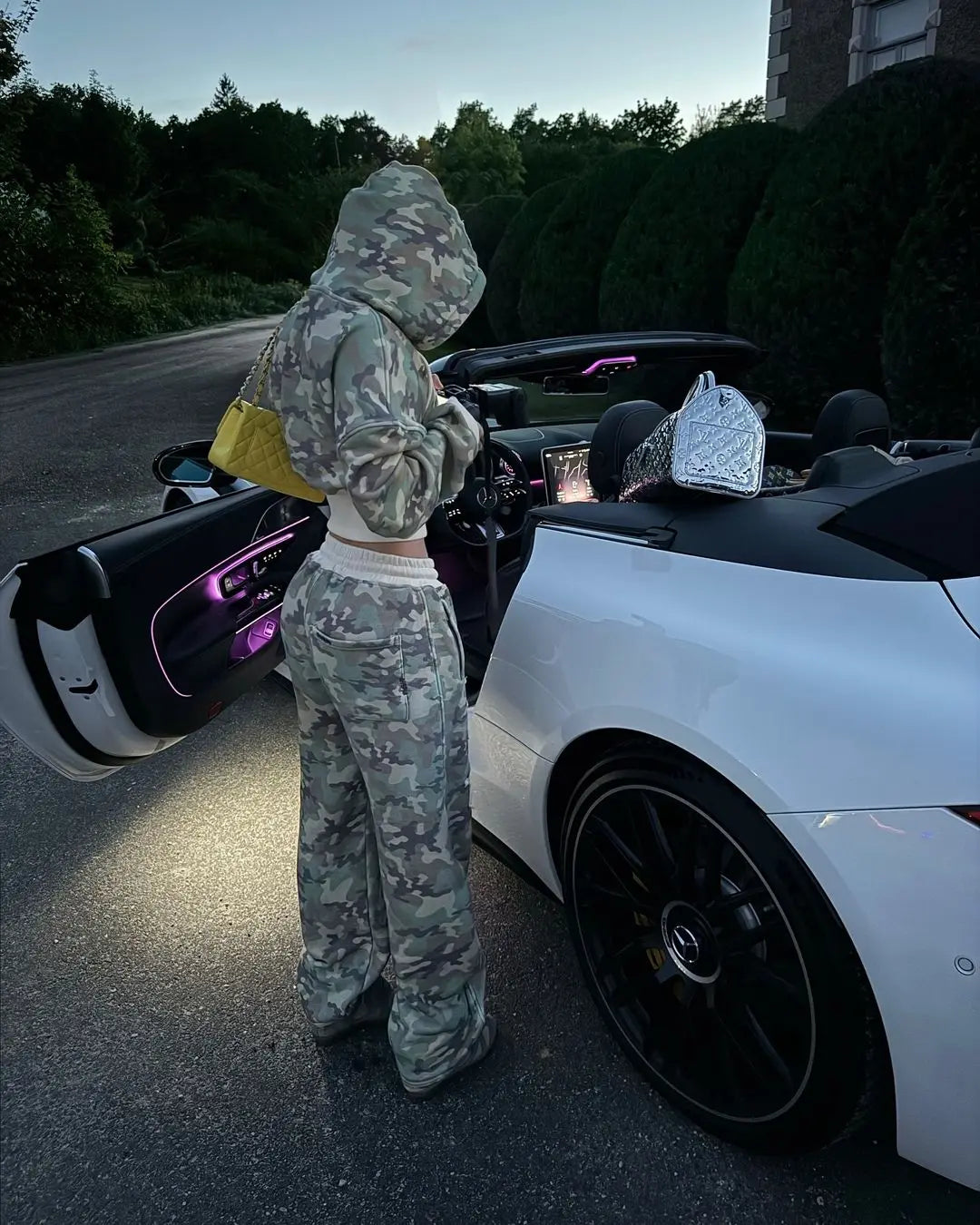 Zipper hoodie Camouflage sweatpants 2-piece set Y2K Women's clothing Goth Alphabet embroidered pullover Sweatshirt casual pants