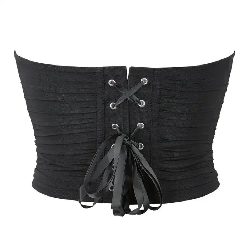Pink Women Corset Sexy Overbust Bustier Crop Top Lace-Up Plastic Boned Corsets and Bustiers Body Shaper Short Torso Kорсет