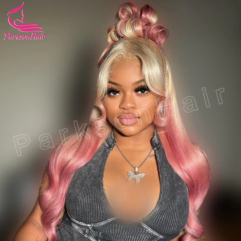 Highlight 13x6 13x4 Lace Front Wig 250 Density Remy Human Hair Wig For Women Ombre Pink Lace Frontal Human Hair Wigs Body Wave