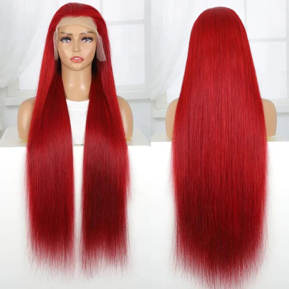 10A 13x6 Hot Christmas Red Colored Human Hair Wigs Tuneful HD Lace Front Human Hair Wigs Brazilian Straight HD Lace Frontal Wigs