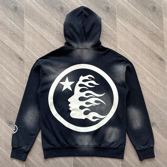 HS Wash water heavy diamond set casual hoodie