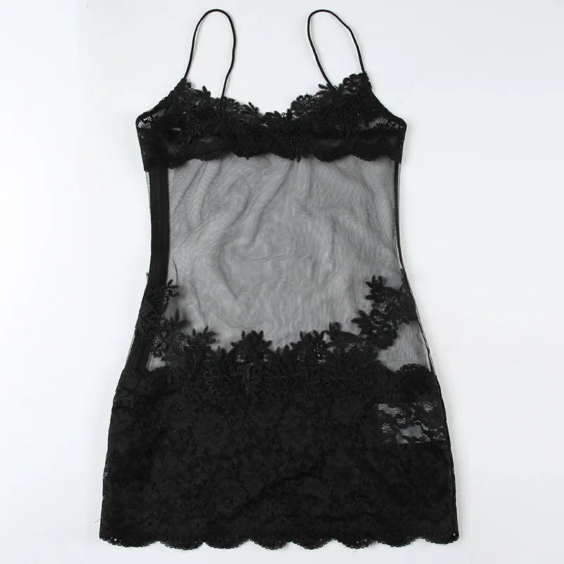 Weird Puss Y2K Party Lace Patchwork Dress Women Sexy 2025 Summer Trend Sleeveless Low-Neck Stretch Midnight Clubwear Bodycon