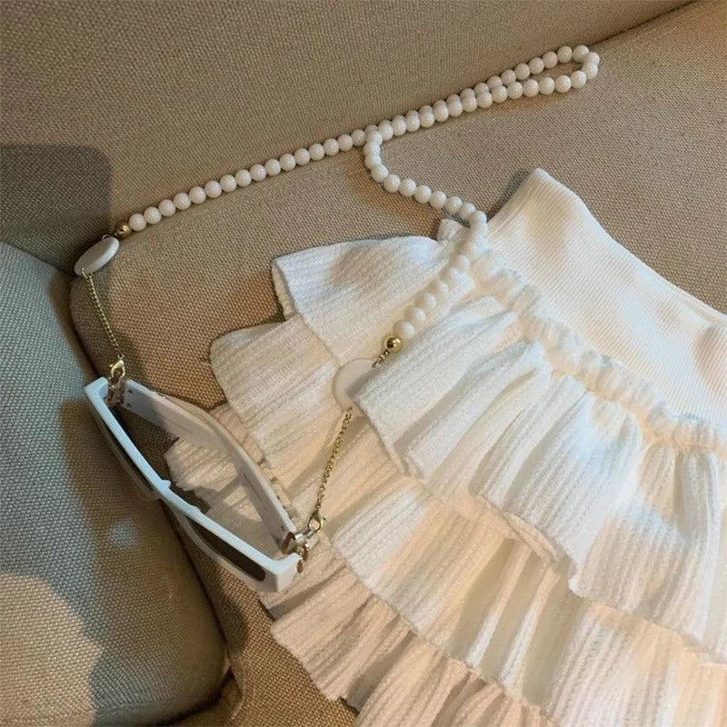 Sweet Puffy Cake Women Skirts Korean Fashion Ruched Ruffle Mini Skirt Campus Harajuku Casual Versatile Elastic Waist Solid Skirt
