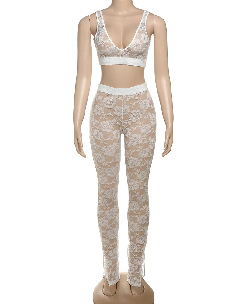 Weird Puss Jacquard Sexy 2 Piece Set Women Thin Summer Coquette Wide Belt Tank Tops+Leggings Stretch Activity Matching Clubwear