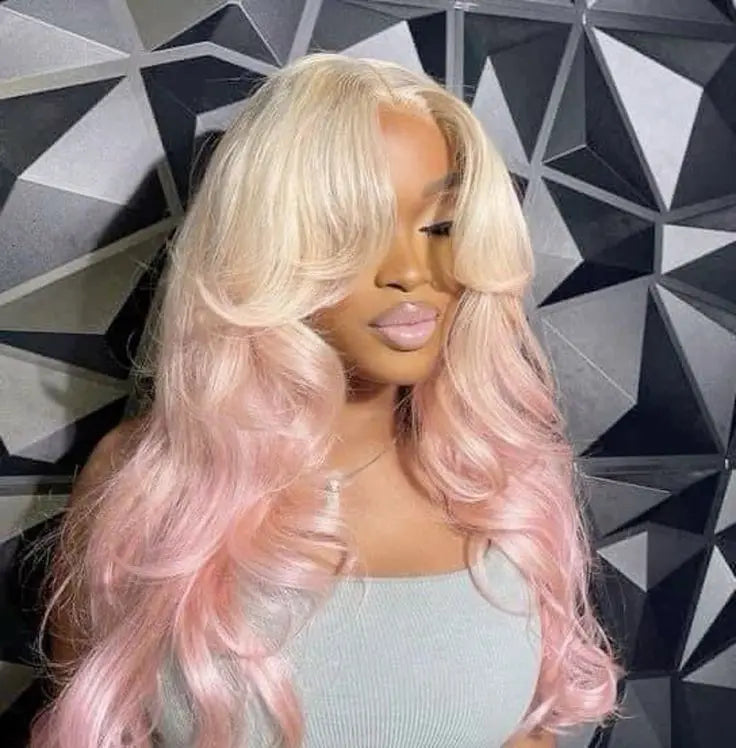 613 Blonde Pink Body Wave Short Bob Lace Front Wigs 13x4 HD Lace Frontal Colored Custom Human Hair Wigs For Women
