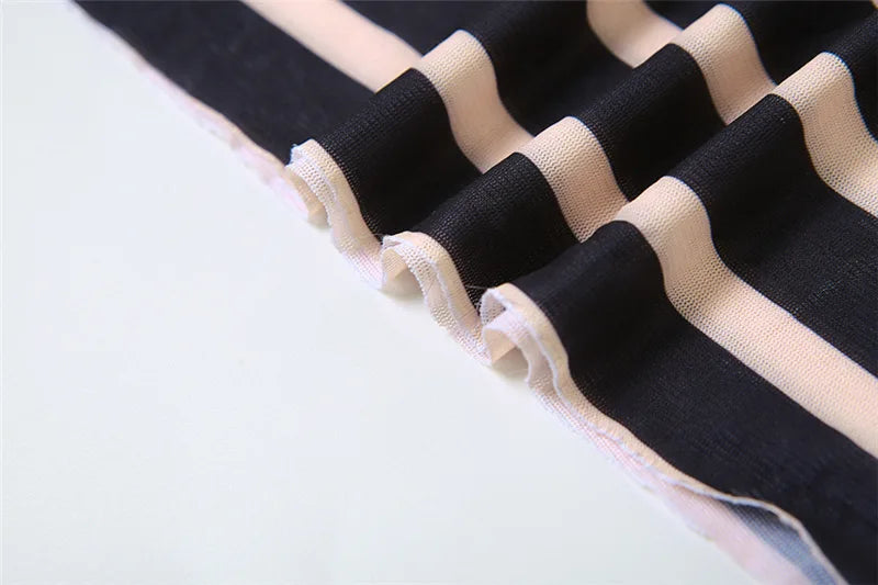 HLJ&GG Y2K Sexy Stripe Letter See Though Two Piece Sets Women Long Sleeve Slim Top And Mini Leather Skirts Outfits Streetwear