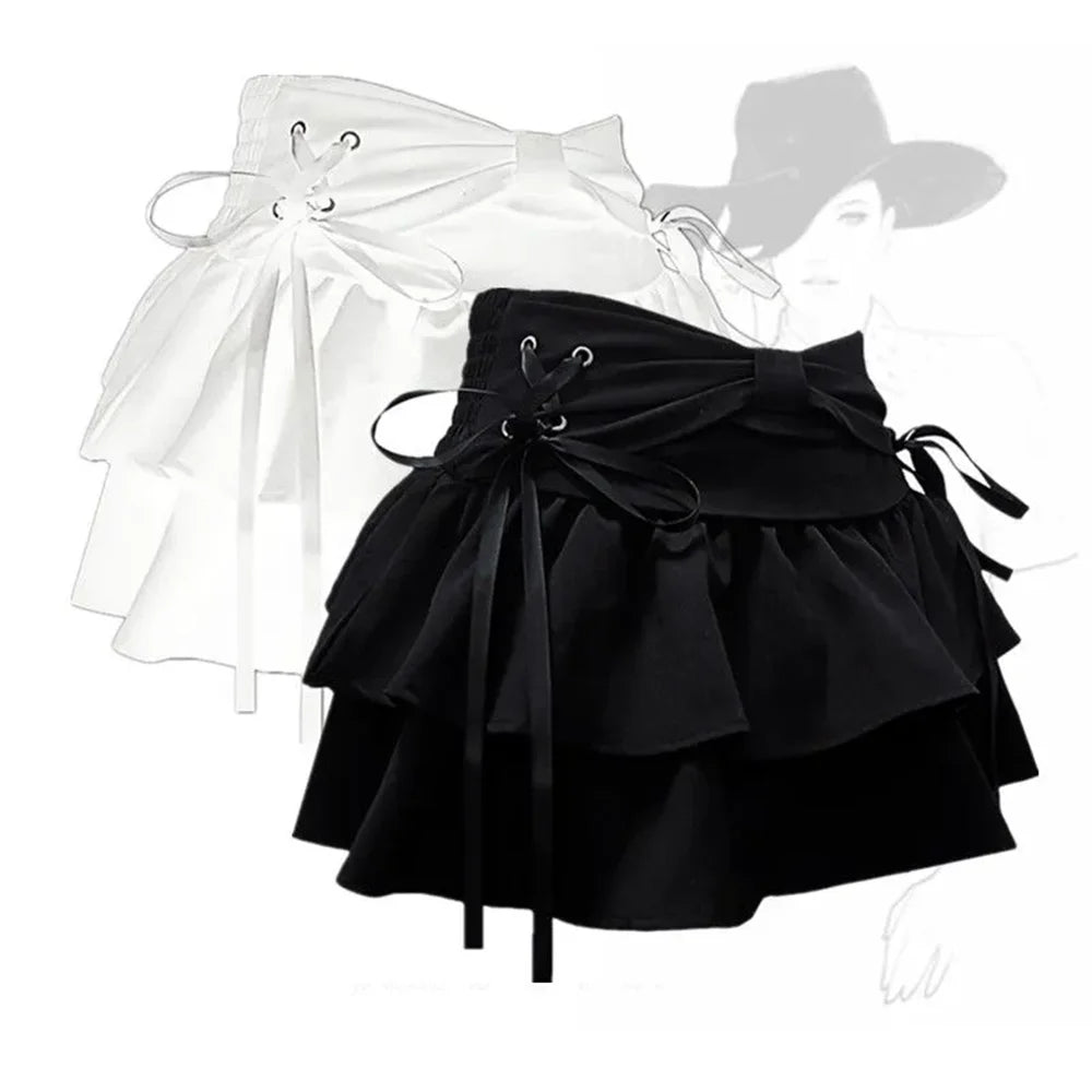 New Fashion Women Hot Girl Sweet Kawaii Bow Vintage Y2k Clothes American Streetwear Sexy Summer A-line Gothic Mini Skirts