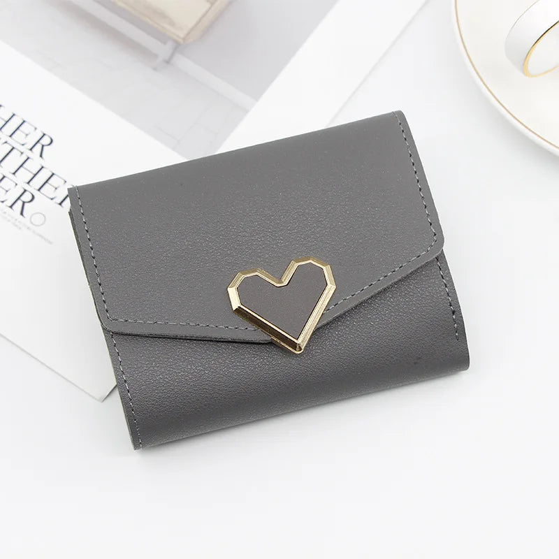 Korean version women wallet short heart-shaped three fold women's wallet multi card slot card bag zero wallet purses for women
