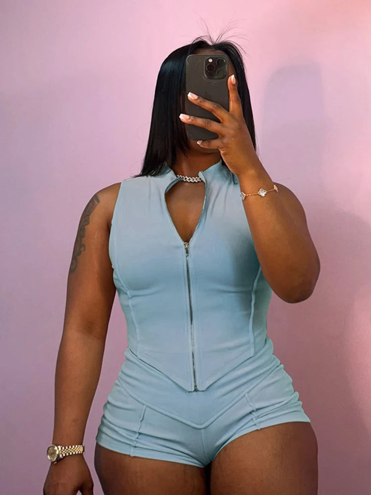 Weird Puss Casual Tracksuit 2 Piece Set Women Irregular Tank Tops+Peach Hip Zip Shorts Daily Simple Skinny Sporty Streetweas