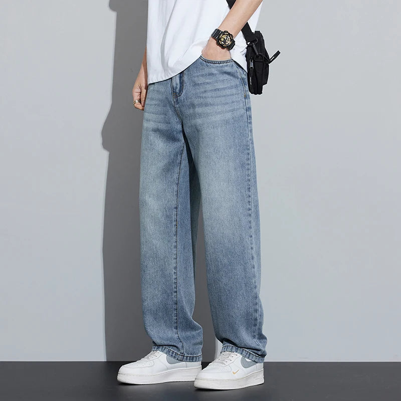 2025 Spring/Summer New Men's Lyocell Loose Jeans Summer Thin Breathable Straight denim Retro Business Casual Fashion Korean M