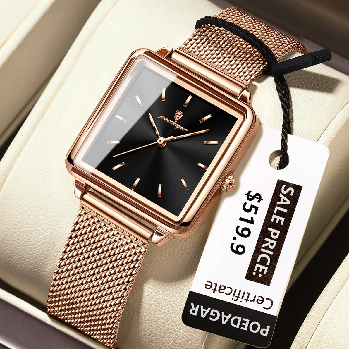 POEDAGAR Fashion Ladies Watch Waterproof Square Elegant Watch, Mesh Stainless Steel Quartz, lady's Watches, Reloj