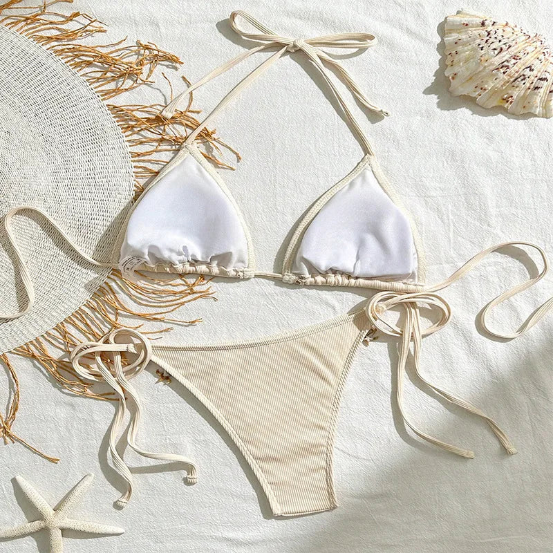 Sexy Halter Triangle Bikini set for Women Side Tie Swimsuit Strappy Beachwear Perfect for Summer Vacation