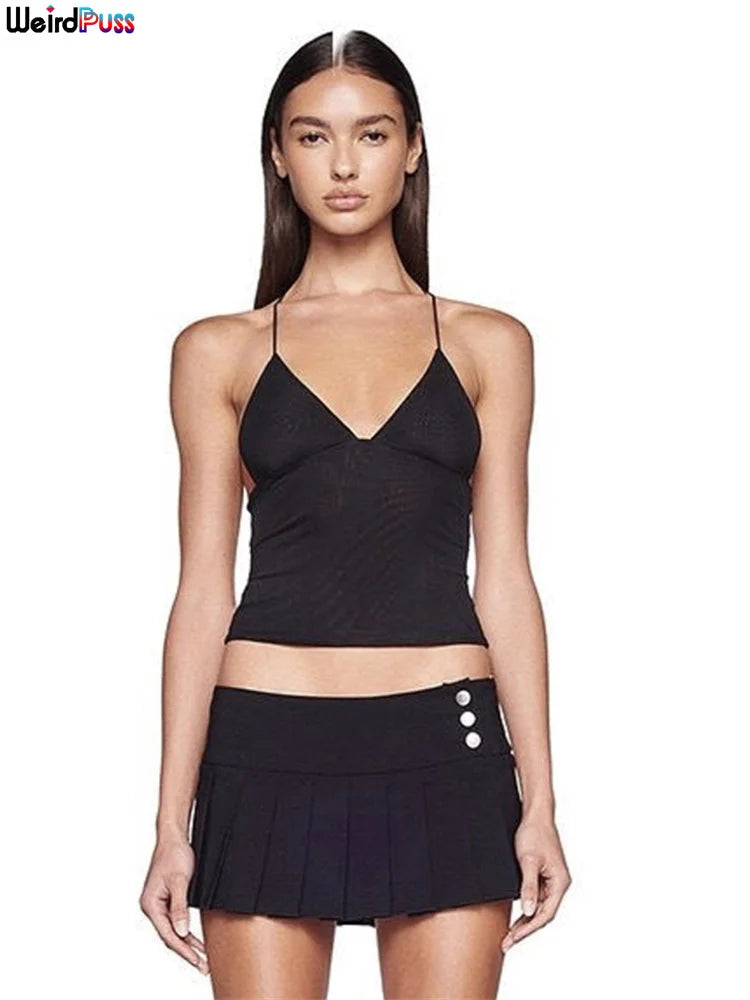 Weird Puss Halter Neck Women Crop Tops v Neck Backless Spaghetti Strap Butterfly Sexy Summer Fashion Clubwear Nightout Wild Vest