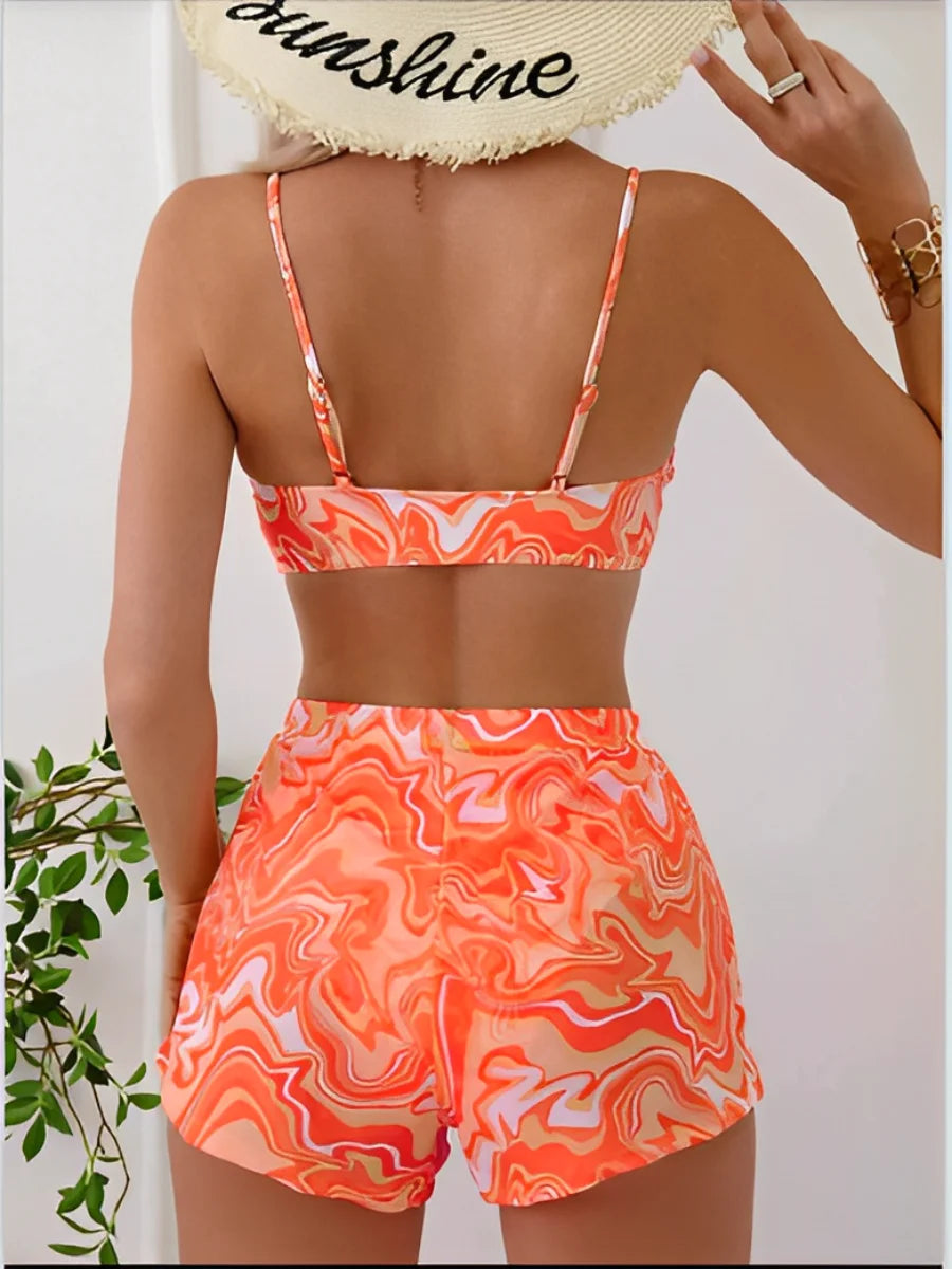 Sexy Bikini 2025 3 Pieces Swimwear High Waist Swimsuit Orange Bathers Swimming Bathing Swim Suit Summer Beachwear