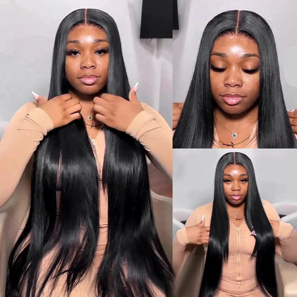 No Silk Human Hair 30 Inch HD Lace Wigs Straight Pre Cut 5x5 4x4 Glueless Closure Lace Human Hair Wigs 200% Wear And Go Wig