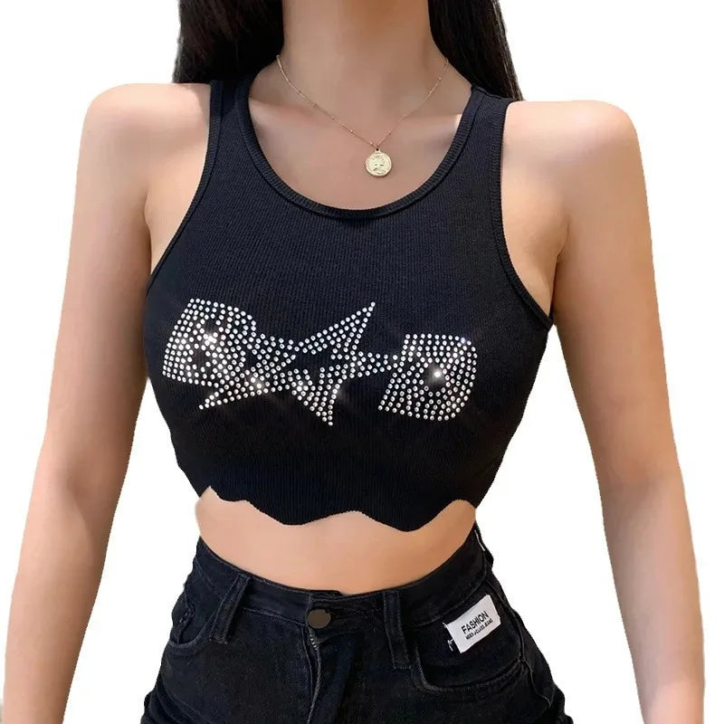 European and American sexy sports street girl vest versatile letter hot diamond letter suspender top