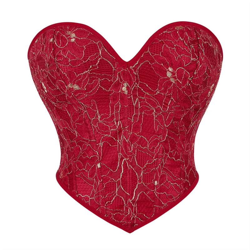 Sexy Women Overbust Corsets Crop Tops Golden Printed Bustiers Lace Up Body Shaper Lingerie Gothic Corselet