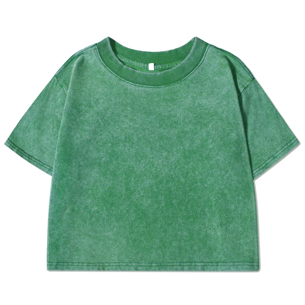 Slim Retro T-Shirt Solid Color Women Fashion Cotton Tee Tops Casual Sport Short Sleeve Cool Washed Streetwear For Female