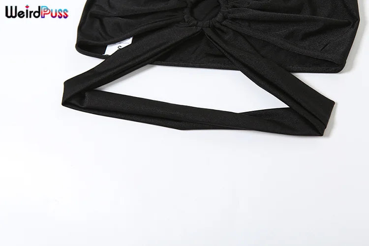 Weird Puss Sexy 2 Piece Set Women Hipster Halter Cross Wrapped Camisole+Ruched Hollow Leggings Street Summer Trend Matching Suit