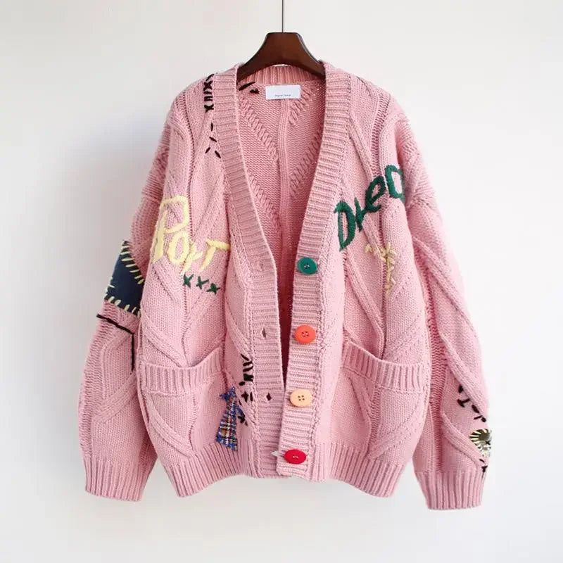 HLJ&GG Winter Embroidery Knit Sweater Coats Two Piece Sets Women Button Long Sleeve Top And Plaid Aline Skirts Outfit Streetwear