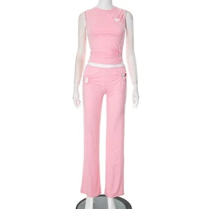STYLISH LADY Cut Out Heart Fitness 2 Piece Set Women Sleeveless Crop Top and Skinny Pant Suits 2025 Summer Hot Girl Tracksuits