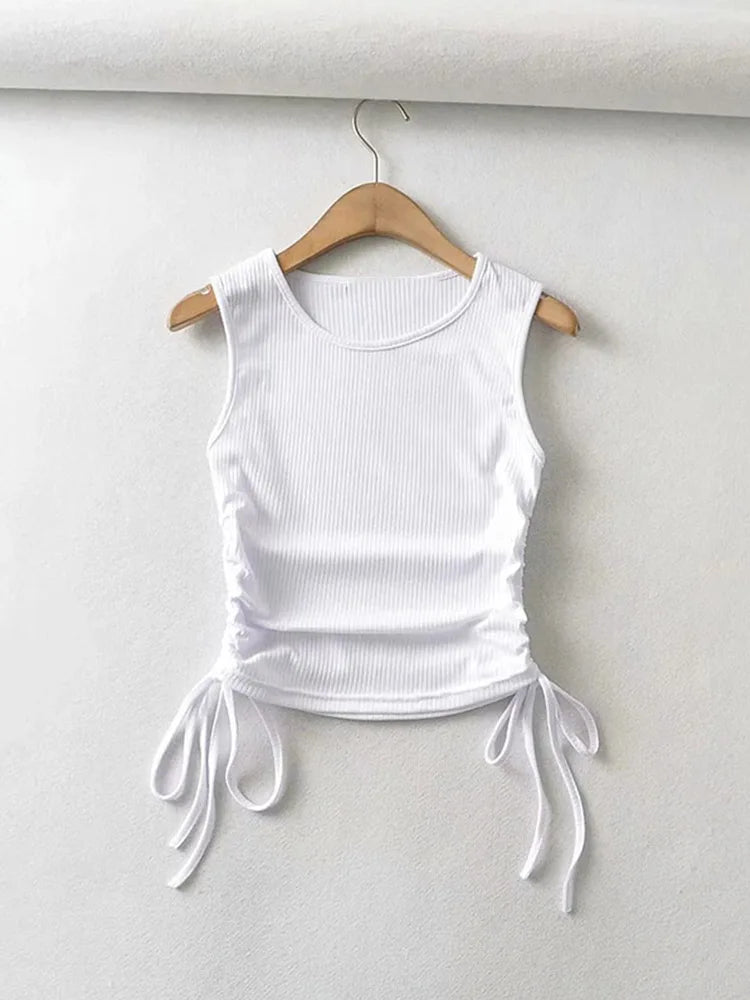 Summer NEW Arrival Women Solid Color Sexy Causal Crop Top With String Both Side Club For Fashion Ladies