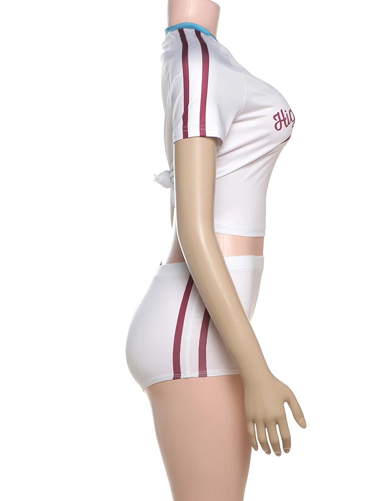 Weird Puss Sporty 2 Piece Set Women Tracksuit Y2K Letter Print Shorts Crop Tops+Shorts Casual Activity Sporty Streetwear Outfits