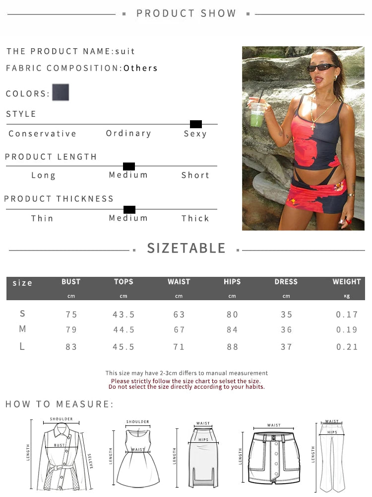 Weird Puss Flower Print 2 Piece Set Women Y2K Hipster Sexy Camisole+Peach Hip Skirts Summer Vacation Beach Style Trend Clubwear