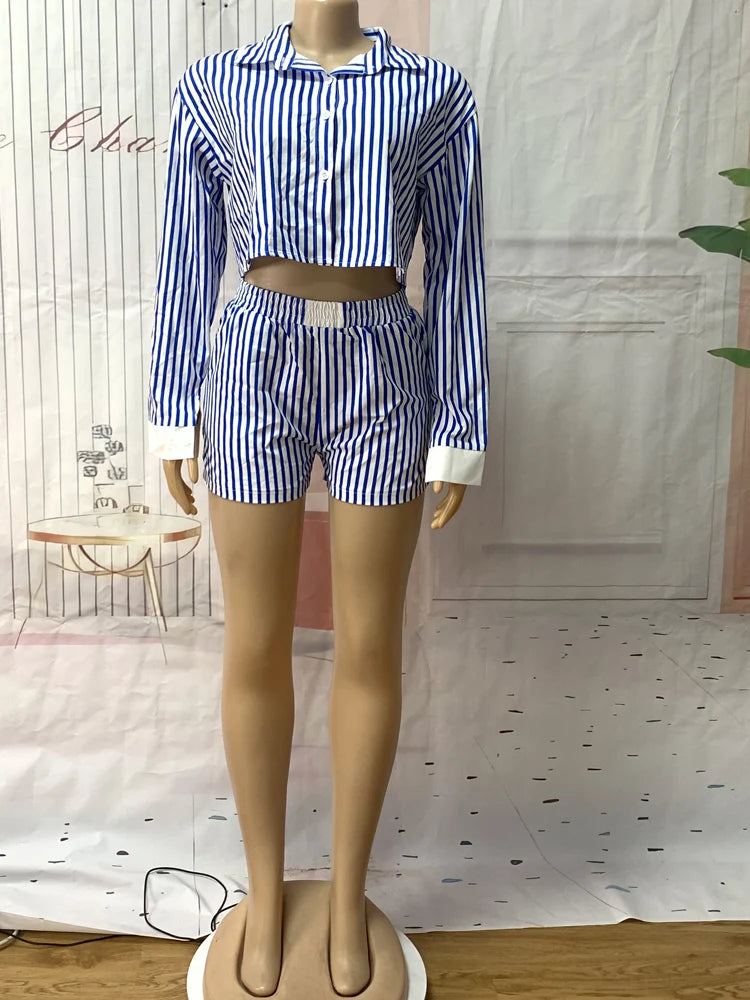 Kricesseen Chic Women's Pajama Set 2 Piece Outfits Night Out Wear Fashion Striped Tracksuits Set Club Overalls Work Wear Outfits