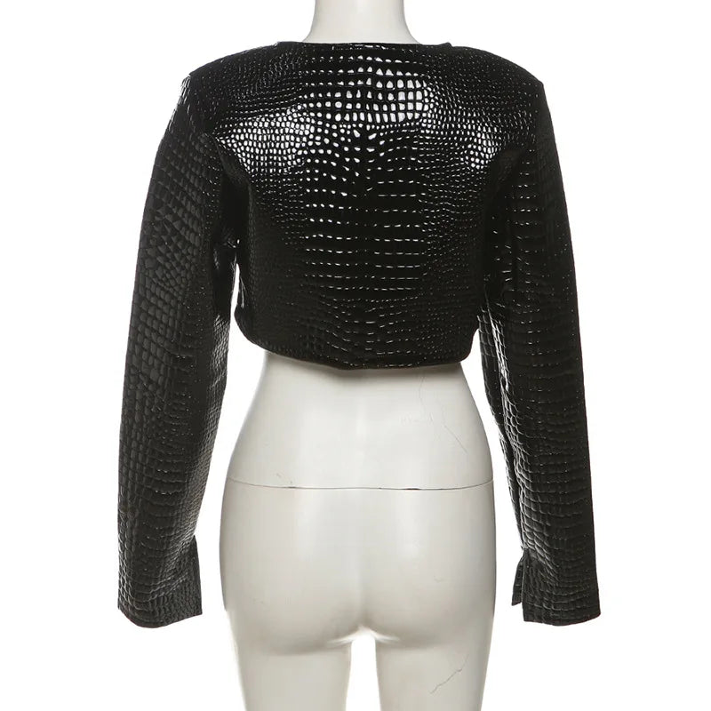 HLJ&GG Fashion Y2K Hot Girl Streetwear Women Leather Long Sleeve Crop Jacket+Bodysuits+Button Shorts 3 Piece Sets Outfits 2025