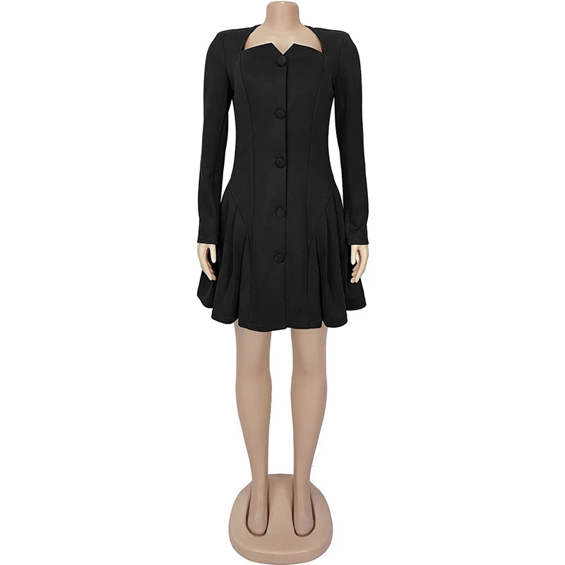 Kricesseen Elegant Pink Button Details Pleated Blazer Dress For Women Chic Ruched Long Sleeve Bodycon Office Work Dress Vestidos