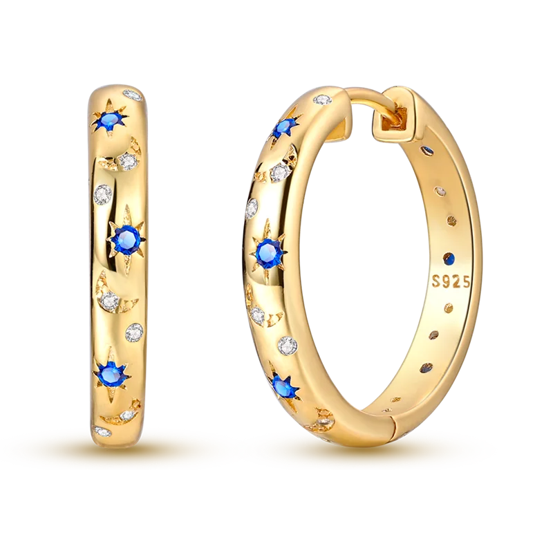 Fashion Gold ladies Hoop Earring 925 Sterling Silver Sparkling Zircon Round Ear Stud Earrings Fine Jewelry Lover Anniversary Gift